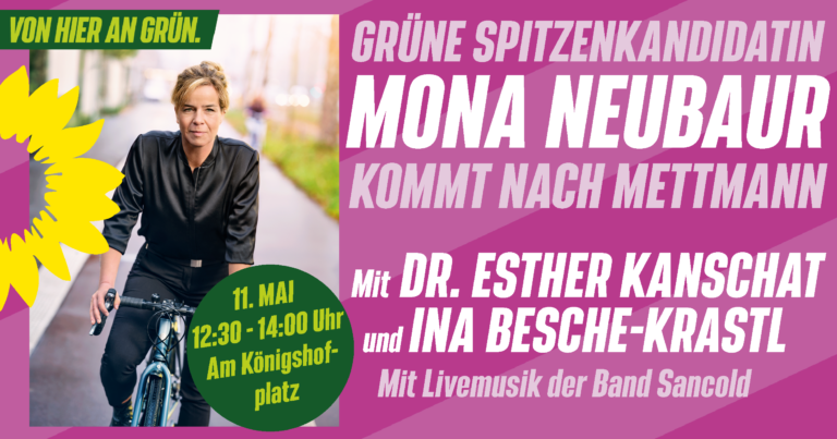 Grüne Spitzenkandidatin Mona Neubaur am 11. Mai in Mettmann